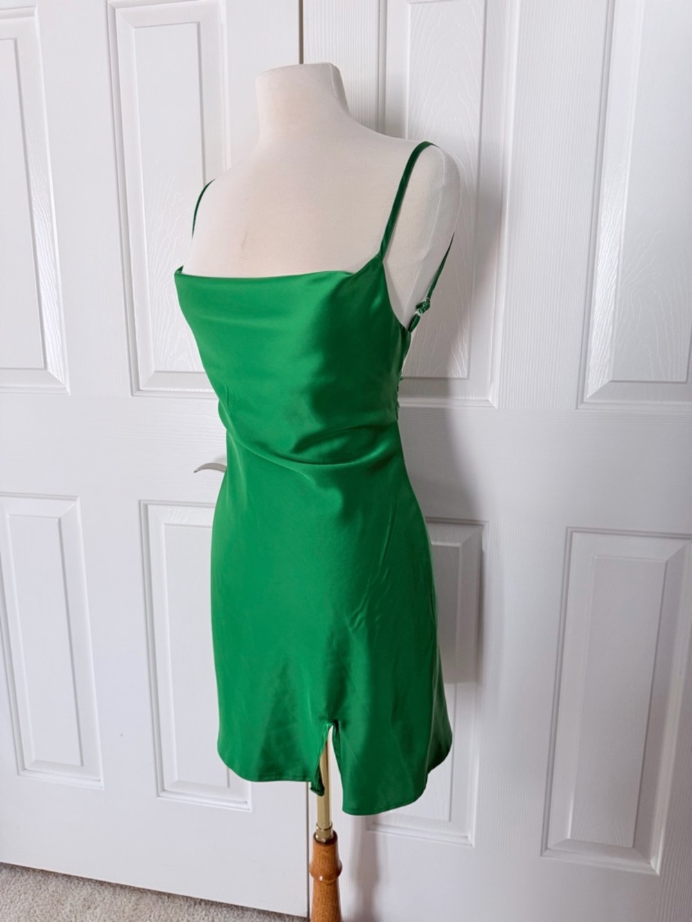 Emerald Green Satin Slip Dress - Women's